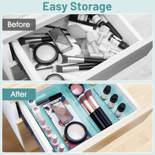 WOWBOX 25 PCS Plastic Drawer Organizer Set, 4 Sizes Desk Drawer Divider Organizers and Storage Bins for Makeup, Jewelry, Gadgets for Kitchen, Bedroom, Bathroom, Office, Sea Blue - color: Sea Blue
