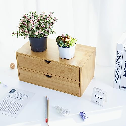 Charmewooden Bamboo Desk Organizer With Drawers Countertop Drawers Counter Storage Box Corner Desk Organizer for Home Office No Assembly Required (2 Drawers) - style: 2 Drawers