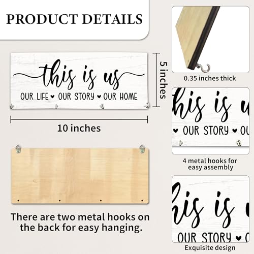 This is Us Wooden Key Holder for Wall - 5"x10" Key Organizer Hanger with 4 Hooks for Home Front Door Hallway Entryway Kitchen - Home Office Decor & Housewarming Gifts Supplies - A05 - color: This Is Us