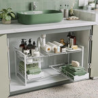 NETEL Under Sink Organizers and Storage,Kitchen Cabinet Organizer,2 Tier Under Sink Expandable Shelves，Bathroom Cabinet Organizer with Pull Out Drawers,(30.9-31.64)" W x 14.69" D x 15.83" H,White - size: Multi-functional with 2 pull out baskets(White)
