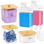 Homde Clear Laundry Detergent Dispenser: 3+2 Pack Reusable Pods Container with Lids for Dryer Balls - Plastic Sheets Holder Set for Scent Booster