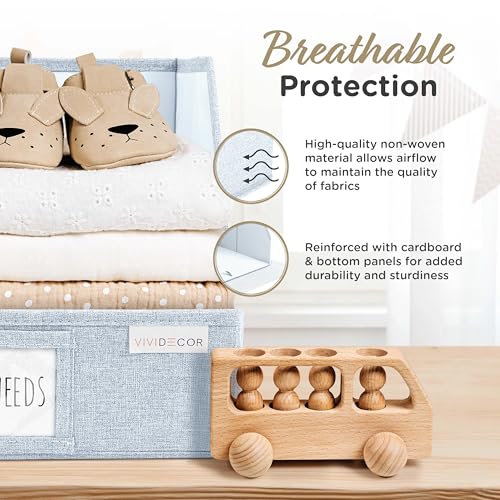 VIVIDECOR Open Front Trapezoid Closet Bins 12x12x10 – Easy Access Shelf Organizer for Folded Clothes, Fabric Storage Baskets for Sweaters, Towels, Linen – Light Blue, 3 Pack - color: Light Blue