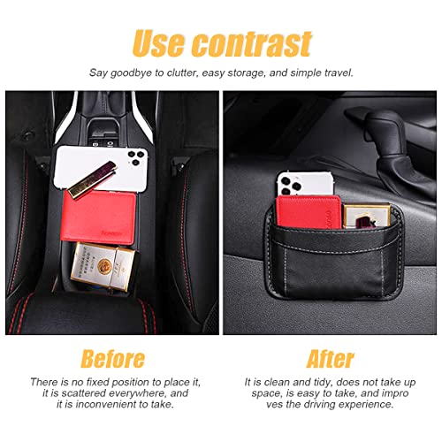 Car Seat Side Pocket Organizer, PU Leather Mini Storage Bag for Auto Door Window Console, Pen Phone Holder Tray Pouch Vehicle Seat Gap Filler for Organize Document, Registration, Notepad (Black) - color: Black