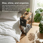 Skinny Side Table with Storage, 3 Tier Slim Side Tables for Small Spaces, Skinny End Table Narrow Bedside Table Narrow Side Table for Living Room, Bedroom - color: Rustic Brown