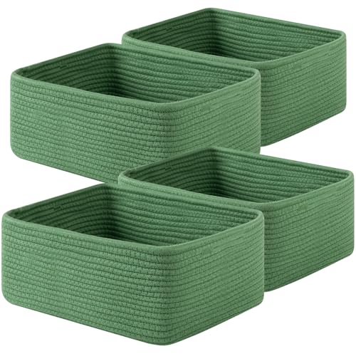 OIAHOMY 4 Pack 14.17*11.02*6.3IN Storage Baskets for Organizing Shelves, Woven Rope Baskets for Organizing Books, Clothes, Decorative Basket for Living Room, Nursery, Bedroom, Gift Basket, Green - color: Green