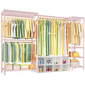 Ulif E10 Clothes Rack（With Stretchable Hanger Rod）Freestanding Clothing Racks for Hanging Clothes，Adjustable Closet Organizer System，Portable Garment Rack 73-97"W x 15" D x 72" H，Max Load 800LBS，Pink - color: Pink