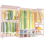 Ulif E10 Clothes Rack（With Stretchable Hanger Rod）Freestanding Clothing Racks for Hanging Clothes，Adjustable Closet Organizer System，Portable Garment Rack 73-97"W x 15" D x 72" H，Max Load 800LBS，Pink - color: Pink