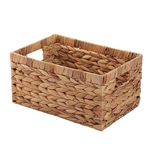 Woven Natural Water hyacinth Rectangular Storage Baskets with inside Handle,Kingwillow(Large) - size: Large