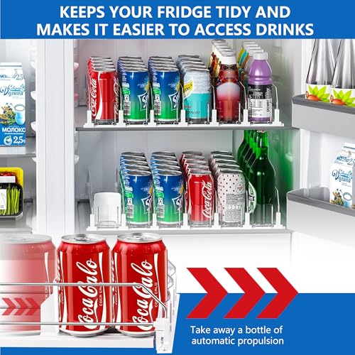 Drink Organizer for Fridge, Soda Can Organizer Dispenser for Refrigerator with Automatic Pusher Glide, Width Adjustable Clear Dividers Can Holder for 30 Cans, 15''D x19''W, 6 Rows - color: 6 Rows