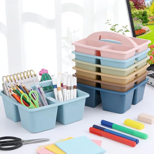 gisgfim 6 Pack Classroom Caddy with Handle Plastic Storage Caddy Organizer with 3 Compartments Desk Caddies Holder Portable Storage Bin for Pencil, Crayon, Marker, Home, Office, School Supply(Retro) - color: Retro