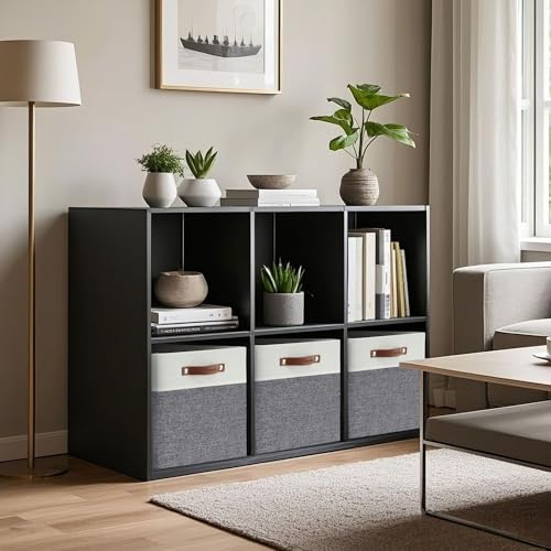 DECOMOMO Kallax Storage Cubes - 13x15x13 Storage Bins, Baskets for Organizing Shelves (Grey and White, 4-Pack) - color: Grey and White, size: Kallax 13"x15"x13" /4pcs