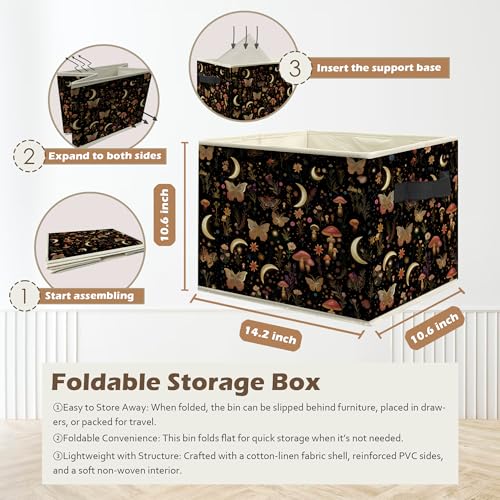 Enchanted Forest Boho Witchy Storage Box Bins, Mystical Moon Butterfly Mushroom Floral Collapsible Storage Basket Organizer for Bedroom Laundry Room Clothes Toys Books, Toybox for Girls - color: Floral B