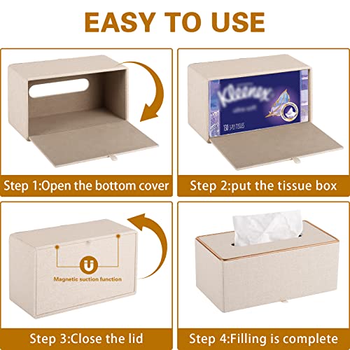 Tissue Box Cover Rectangle Tissue Box Holder PU Leather Facial Organizer with Magnetic Bottom,Decorative Napkin Caddy for Vanity Dresser Night Stand Table Countertop Home Office Car,Beige - color: Beige
