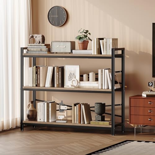 3 Tier Bookshelf 39.37" Width, Dorm Desk Hutch, Desk Shelf, Long Industrial Bookcase, Wooden Large Book Shelf for School Home Living Room Bedroom Office Storage(Light Coffee) - color: Light Coffe, size: 3 Tier - 39.4" W