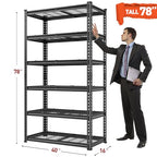 REIBII 3300LBS Garage Shelving Heavy Duty, 79" H x 40" W x 16" D Garage Storage Shelves, 6 Tier Adjustable Metal Shelving Unit, Multi-Use Storage Rack for Kitchen, Office Room, Pantry, Basement - size: 40"Wx16"D x 79"H