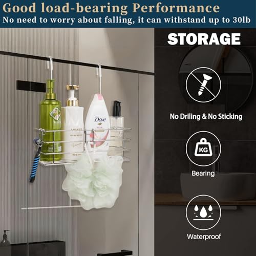 Shower Caddy Hanging Shower Rack SUS304 Stainless Steel Hanging Shower Orangizer with Hooks Over The Door, Shampoo Basket Storage (Single-Layer) - color: Silver, size: 1-Tier
