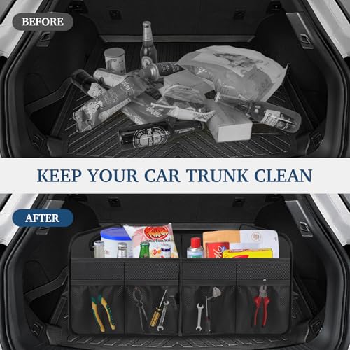 Femuar Car Trunk Organizer with Large Capacity Waterproof Car Accessories for Women & Men, Collapsible Trunk Organizer for Suv/Jeep/Sedan (Black, Standard) - color: Black, size: Standard