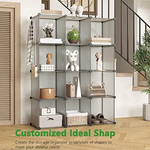 C&AHOME Cube Storage Organizer, 12-Cube Shelves Units, Closet Cabinet, DIY Plastic Modular Book Shelf, Ideal for Bedroom, Living Room, Office, 36.6" L x 12.4" W x 48.4" H Grey UPCS12G - color: Grey