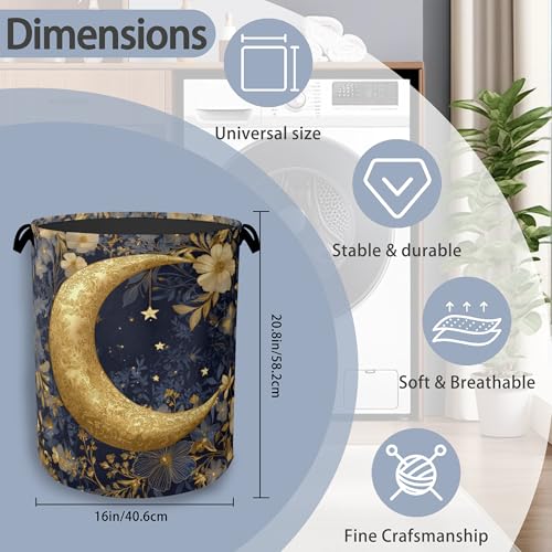 Golden Moon Laundry Basket,Flowers Foldable Oxford Cloth Tote Bag Laundry Hamper Clothes Storage Bucket Organizer for Bedroom Laundry Storage Dormitories 16" x 20.8" - color: Golden Moon Flowers