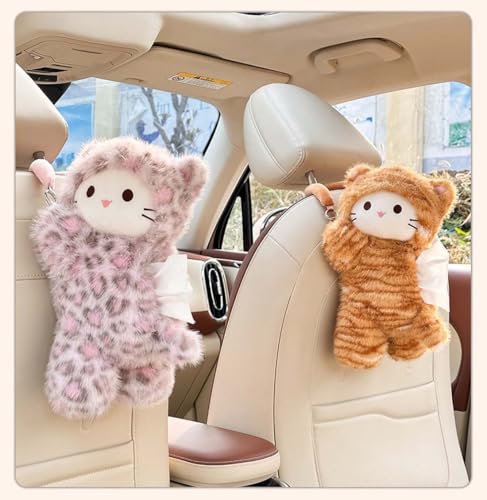 Tissue Box Cover Plush Tissue Box Holder for Car, Home, Decorative Holder/Organizer for Bathroom Vanity Countertop, Nightstands, Office Desk-Pink Leopard Cat - color: Pink Leopard Cat
