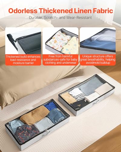 VEVOR Under Bed Storage with Clear Lids, 33.5 x 16.9 x 4.7 Inch, 45L Large Underbed Clothes Storage Containers, Low Profile Under Bed Drawer Shoe Organizer Bins Box for Blanket Shoe Bedroom, 2 Pack - style: B