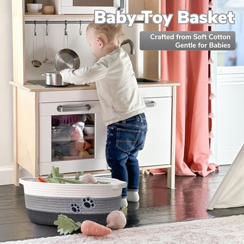 Dog Toy Basket Gift Basket Empty, Woven Storage Baskets for Towels, Cute Dog Storage Bins with Handles, Small Cotton Rope Baskets for Shelf, 13.6"x 10" x 6", Mixed-Gray - color: Grey, size: 13.6"L x 10"W x 6"H