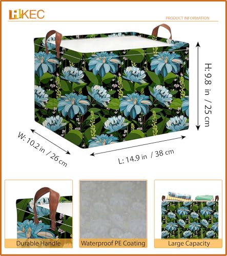 Rectangle Storage Basket with Handles,Collapsible Storage Bin,Books Box,Gift Basket(Blue Flower) - color: Blue Flower
