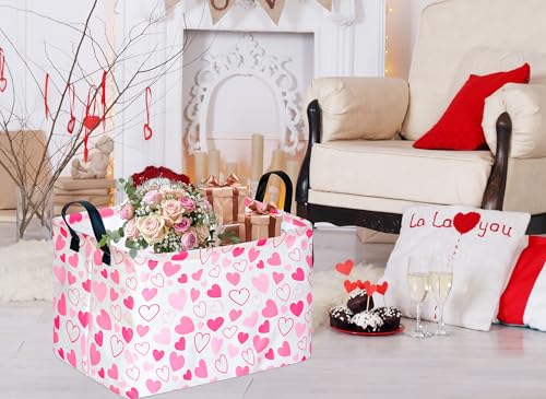 MAIZMZ Girls Gift Basket Heart Print Storage Cube for Women, Closet Shelf Organizer Bins Empty Gift Basket with Handles Nursery hamper Kids Toys Books Box Room Deco - color: Heart