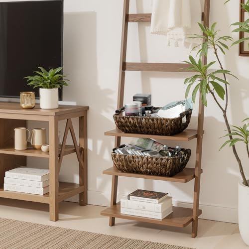 StorageWorks Wicker Baskets for Organizing, Woven Basket with Wooden Handles, Wicker Storage Baskets for Shelf, Brown, 2-Pack - color: Dark Brown(Water Hyacinth), size: Medium