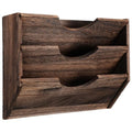 RattanView 3 Wall Wood File Organizer Hanging File Organizer for Office Rustic Paper Mail Organizer Mounted Storage Rack for Home Documents Magazine Literature Folders Brown