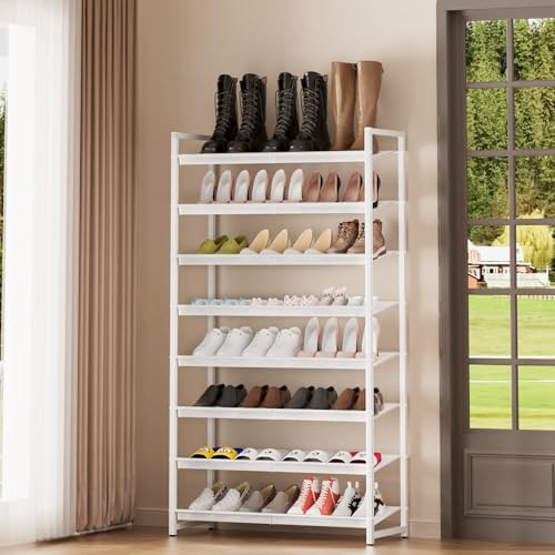 8-Tier Shoe Organizer, Tall Metal Shoe Rack for Closet Entryway Garage, Large Capacity Shoe Storage with Adjustable Flat, Holds 32-40 Pairs, White - color: White, size: 8Tier