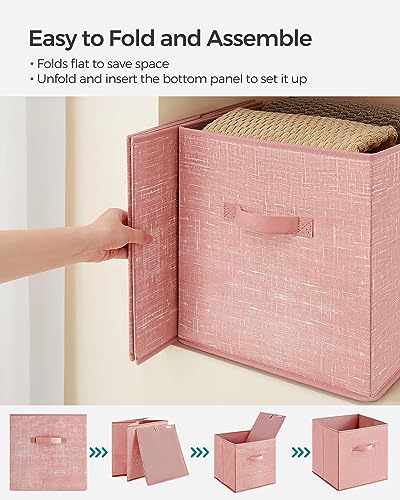 SONGMICS Storage Cubes, 13-Inch Non-Woven Fabric Bins with Double Handles, Set of 6, Closet Organizers for Shelves, Foldable, for Clothes, Jelly Pink UROB033R01 - color: Jelly Pink, size: 13"L x 13"W x 13"H