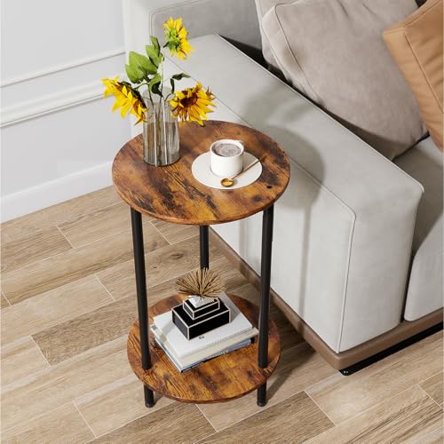 Small Round Side Table, Brown Round End Table with Storage, 2-Tier Modern Accent/Bedside Table for Living Room, Bedroom-Brown - color: Brown, size: 1PC