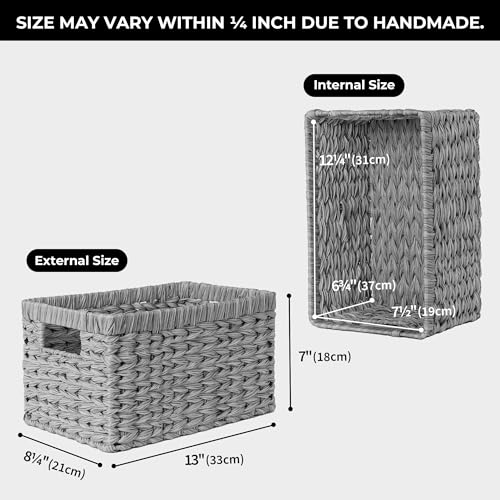 GRANNY SAYS Wicker Baskets with Handles - Gray Storage Baskets (2-Pack) for Organizing Cabinet, Coffee Table - color: Gray, size: 13"L x 8 ¼"W x 7"H