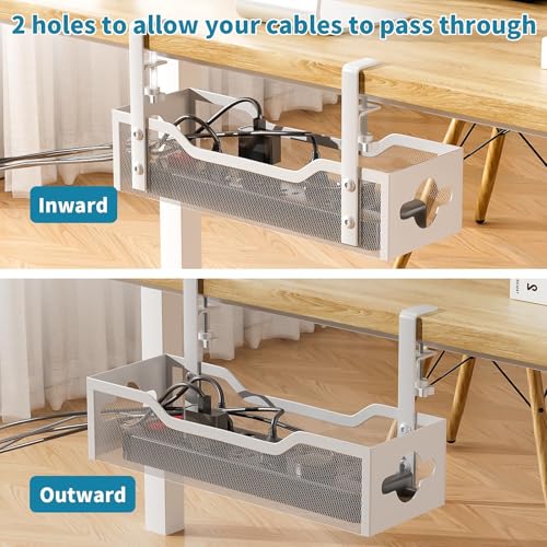 Under Desk Cable Management Tray 3 Pack, Cable Management Under Desk No Drill, Cable Organizer with Clamp for Wire Management, Cord Organizer for Office, Home - No Damage to Table (White) - color: White, size: 13.38"-3pack