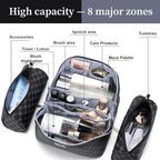BOYATU Travel Makeup Bag Cosmetic Bags for Women: 3 Pcs Set Large Capacity Make up Bag with Handle - Vegan Leather Toiletry Bags with Compartments - Makeup Organizer for Travel Essentials(A-7-Black) - color: A-7-Black