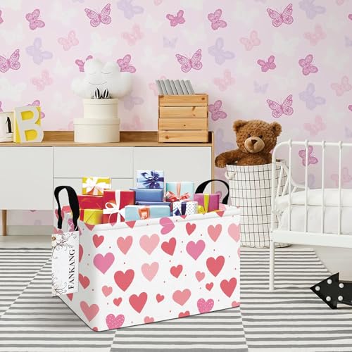FANKANG Storage Bins,Nursery Hamper Canvas Laundry Basket Foldable with Waterproof PE Coating Storage Baskets for Boys and Girls, Office, Bedroom, Clothes,Toys(Rec-Colorful hearts ） - color: Rec-Colorful hearts