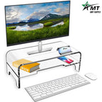 AMT Clear Acrylic Monitor Stand Riser 2 Tier, 5.5 Inches High Clear Computer Desk Organizer Shelf for Multi Media PC Storage Laptop