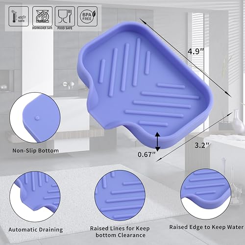 MicoYang Silicone Bathroom Soap Dishes with Drain Spout-Bathroom and Kitchen Sink Organizer,Sponge Holder,Dish Soap Tray,Perfect for Dispenser,Scrubber,Bottle on Sink or Counter-Light Purple 4.9"×3.2" - color: Light Purple, size: S(4.9"×3.2")