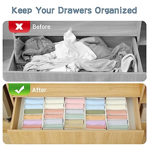 Qozary 3 Pack Sock Underwear Drawer Organizer Dividers, Non-Woven Fabric Collapsible Cabinet Closet Storage Boxes for Clothes, Socks, Lingerie, Underwear, Tie, Belt, Baby, Bedroom (White, 6 Cells) - color: White, size: 6 Cells