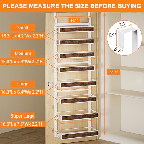 8 Tier Over The Door Pantry Orangizer 2 IN 1 Wall Mounted or Hanging Spice Rack with Adjustable Wood Basket,Heavy Duty Seasoning Storage Shelf for Kitchen Pantry and Bathroom - color: White-Wood, size: 8 Tiers
