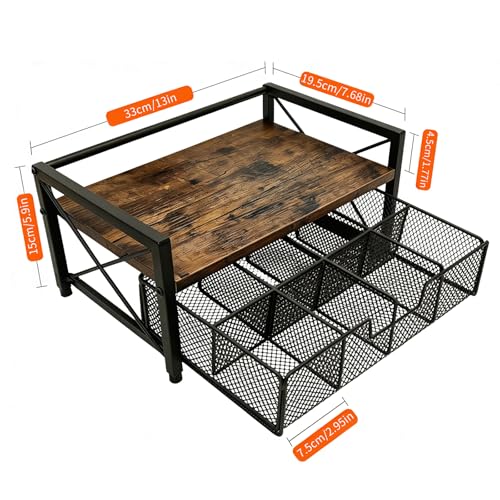 Tea Bag Organizer With Adjustable Drawer, Teabag Bar Holder Organizer For Counter, Wood ＆ Metal Station Storage Chest Display, Coffee Packet Containers Box For Countertop Kitchen Office Rustic Brown - color: Rustic Brown