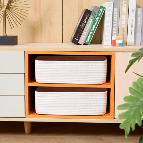 MiniArk Large Shallow Organizing Baskets 15x11x5.1 Inches - Rope Woven Storage Bins for Bathroom, Shelves, Cube Closet, Off White 2 Packs - color: Off White, size: 2pcs-L15×W11×H5.1"