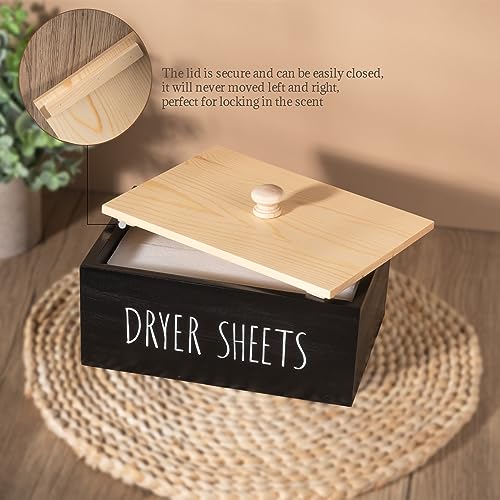zoocatia Laundry Room Decor Dryer Sheet Container Wood Detergent Dispenser Holder Organization and Storage Box with Lid for Dryer Balls, Laundry Pods, Black - color: Black
