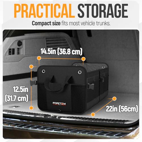 FORTEM Trunk Organizer For SUV Car Organizer and Storage, Collapsible Multi-Compartment Storage Bag Car Accessories for Women Men, 1680D Oxford, Non Slip Bottom, Adjustable Straps, Soft Cover (65L) - color: Black, size: Large (65L)
