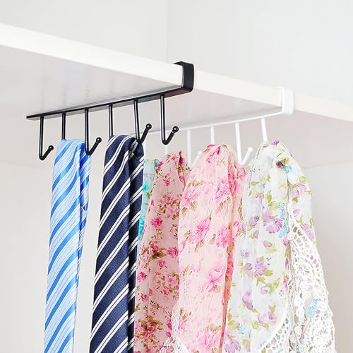 Cup Holder Under Cupboard,Kitchen Under Cabinet Utensils Hanging Hooks Rack, Drilling Free Cabinet Door Hanging Hook Rack,6 Hooks Kitchen Storage Utensil Organizer Hook Rack,2 Pack (White) - color: White 2pcs