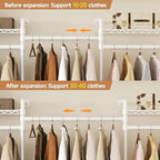 Wall Mounted Garment Rack, Walk-in Closet System with Expandable Rods, Adjustable Shelves, Industrial Pipe Clothing Racks, Hanging Clothes Organizers and Storage, Metal Closet Shelving Wardrobe - color: White