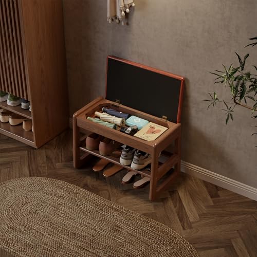 AQIMUELE Shoe Rack Bench,2 Tiers Shoe Bench with Storage with Flip-Top,Wood Shoe Rack for Entryway,Hallway（Orange Upholstered Seat,11.8" D x 23.62" W x 15.7" H） - color: Orange Upholstered Seat, size: 11.8"D x 23.62"W x 15.7"H