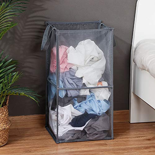 HONOMA Laundry Bags Hamper Bag with Handles,Portable & Collapsible Dirty Clothes Mesh Basket Foldable for Washing Storage, Kids Room,Dorm or Travel (Black,Double-Layer) - color: Black, size: Double-Layer