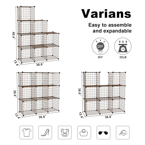 C&AHOME Wire Cube Storage, 9 - Cube Organizer Metal C Grids, Modular Shelves Units, Closet Organizer, Ideal for Home, Office, Living Room, 36.6”L x 12.4”W x 48.4”H, Brown UWCS3009R - color: Brown, size: 9 Cube